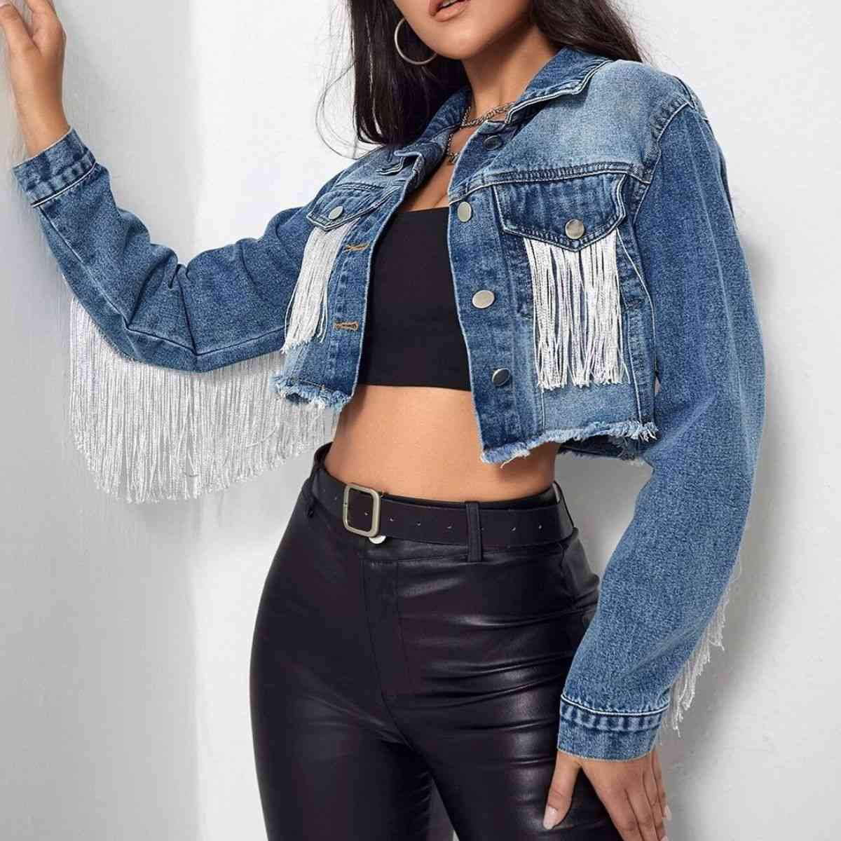 Dyna Fringe Cropped Denim Jacket