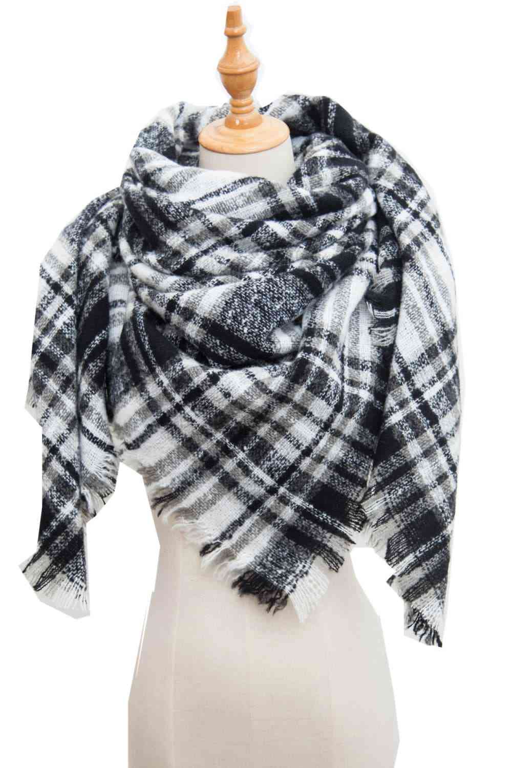 India Plaid Raw Hem Polyester Scarf