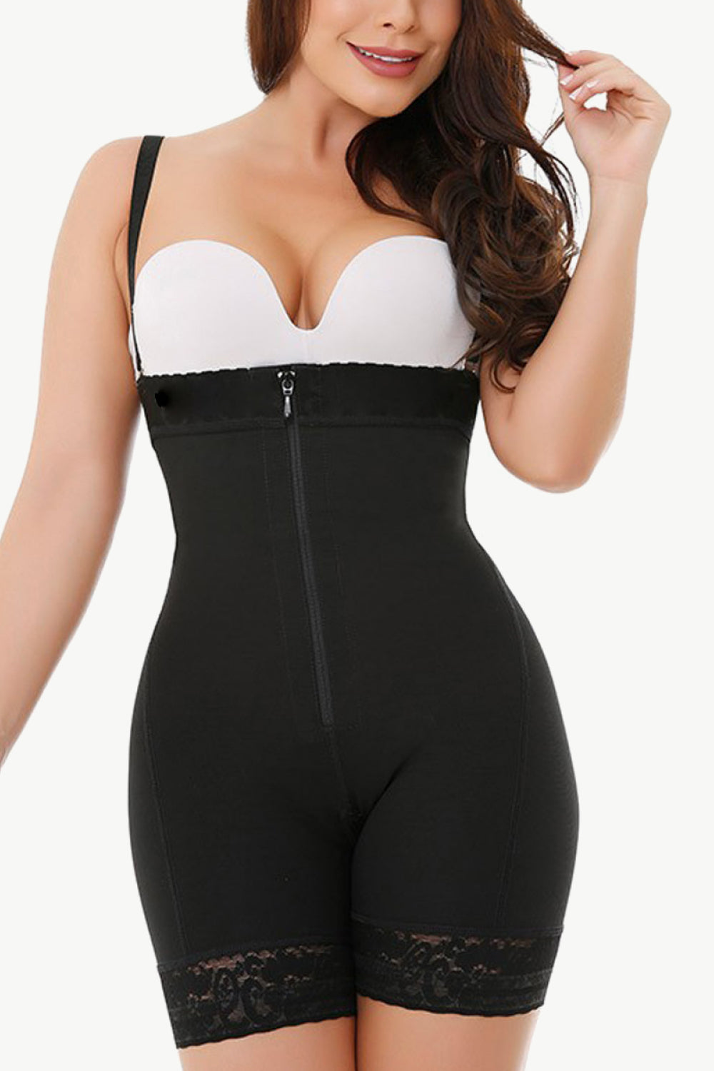 Adjustable Straps Zip Up Under Bust Shaping Bodysuit