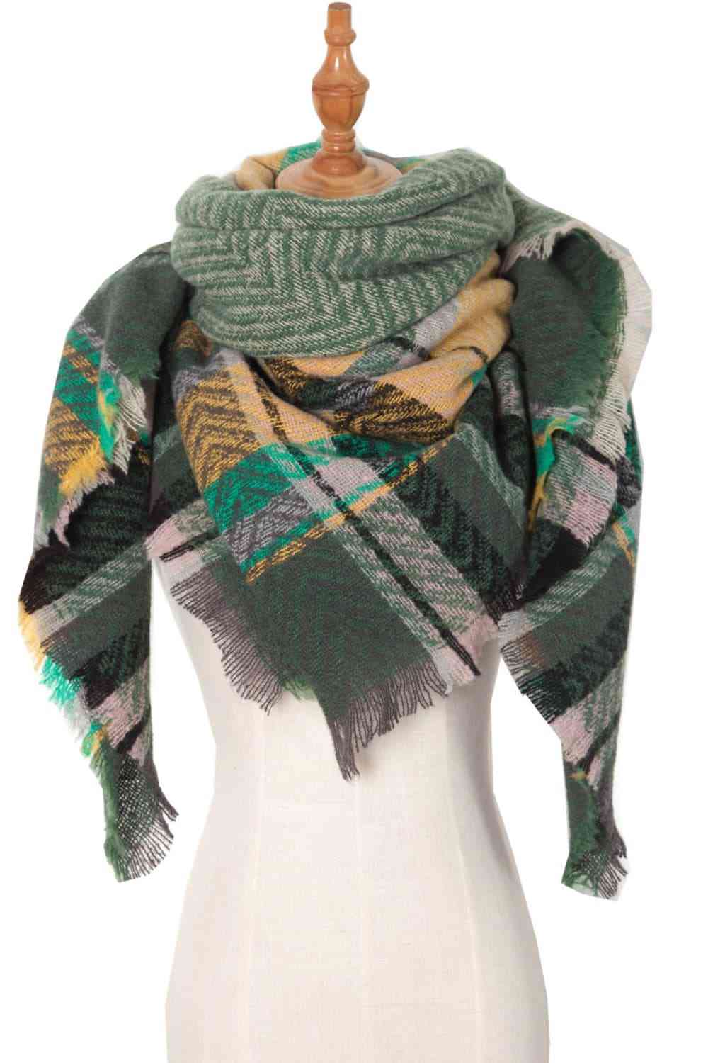 Hollie Plaid Raw Hem Polyester Scarf