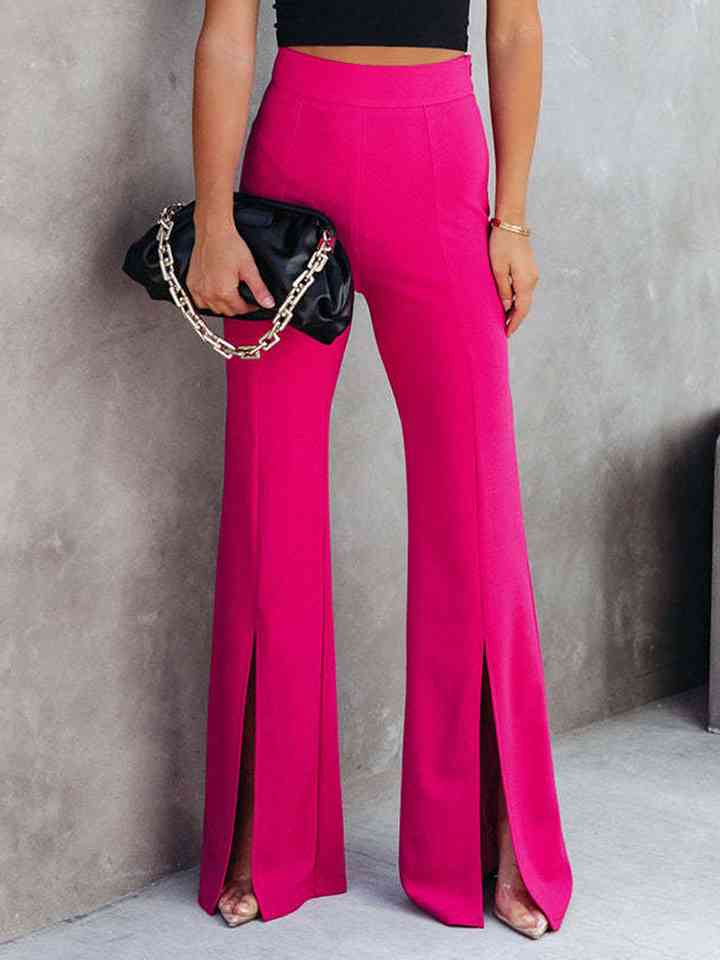 Frenchy Front Slit Flare Leg Pants