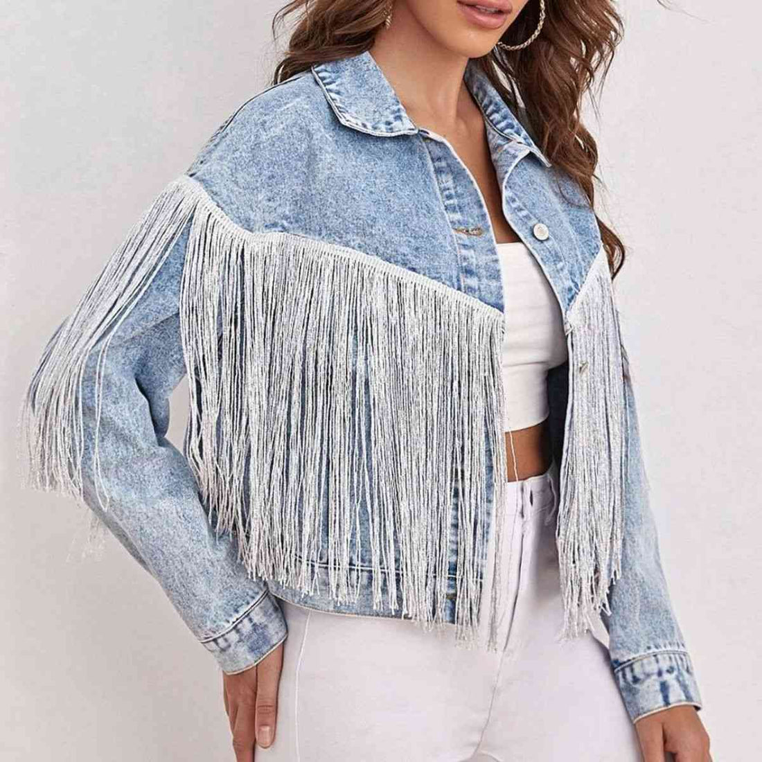 Frenchie Fringed Denim Jacket