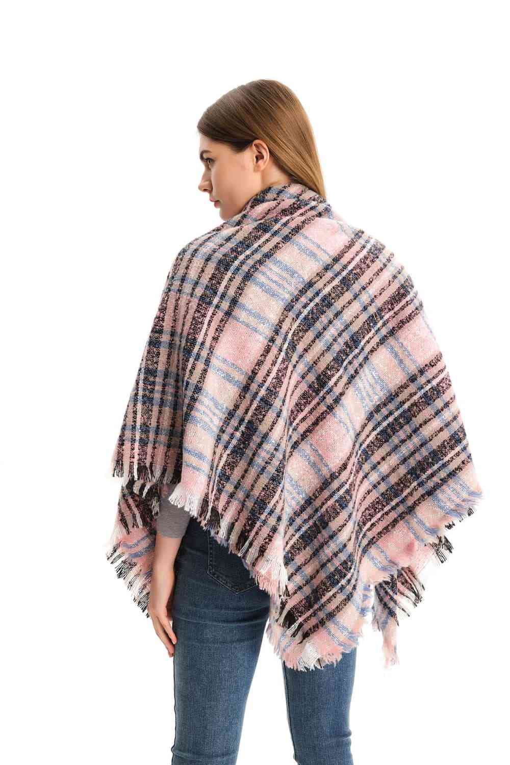 India Plaid Raw Hem Polyester Scarf