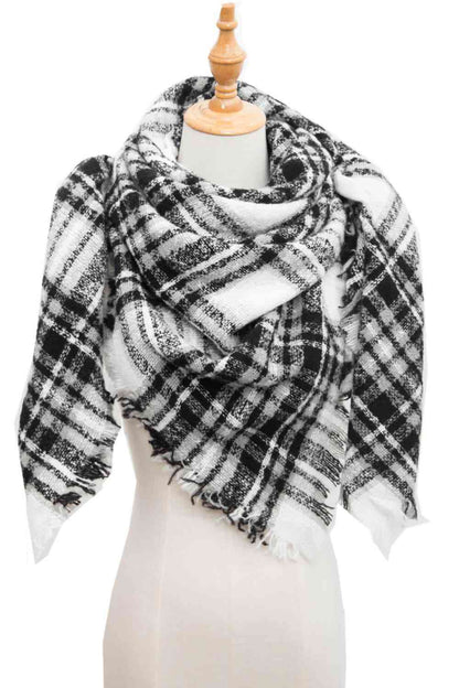 India Plaid Raw Hem Polyester Scarf