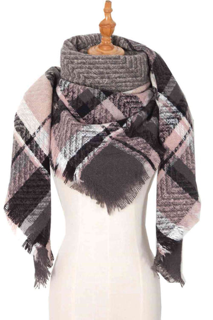 Posh Plaid Raw Hem Polyester Scarf