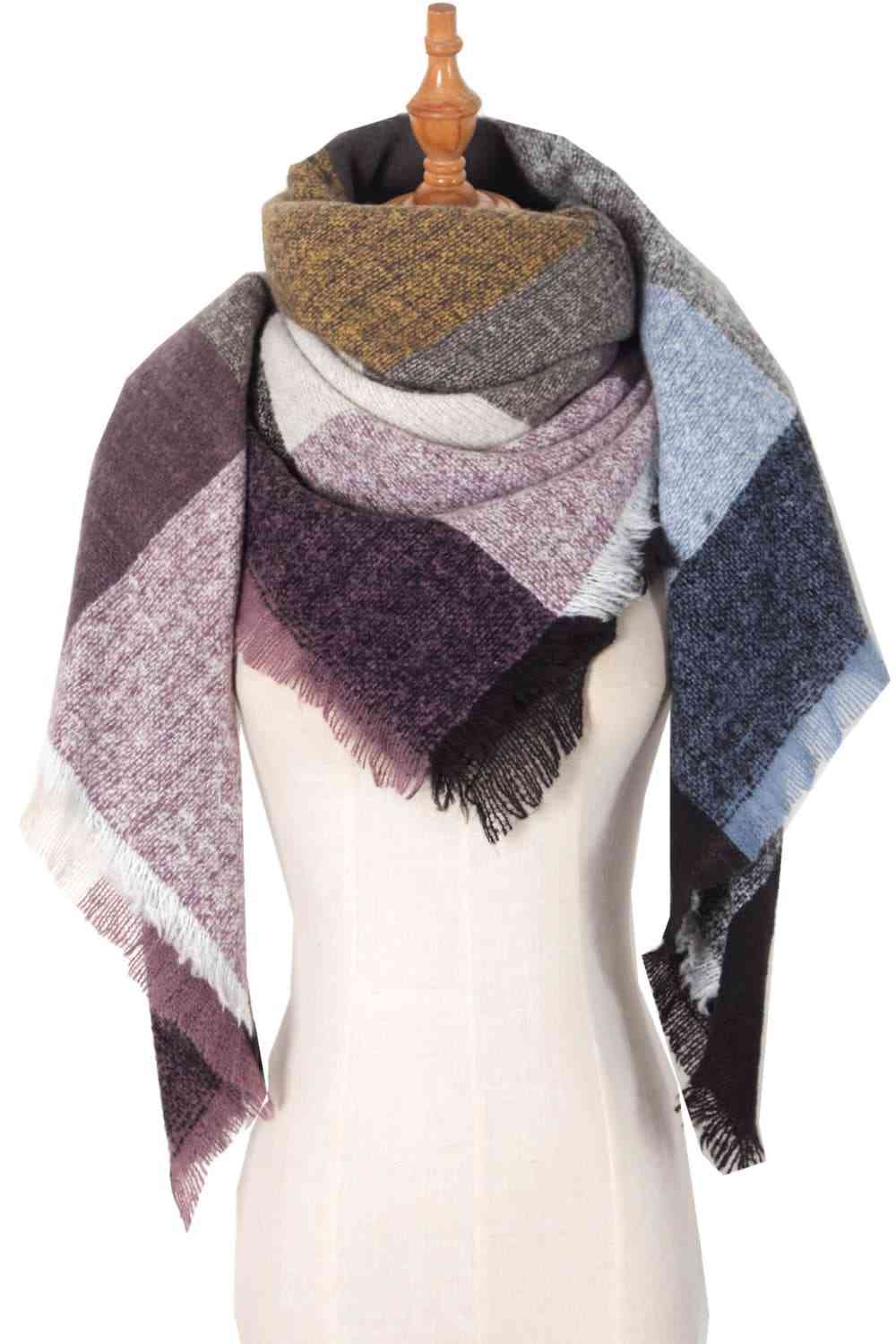 Hollie Plaid Raw Hem Polyester Scarf