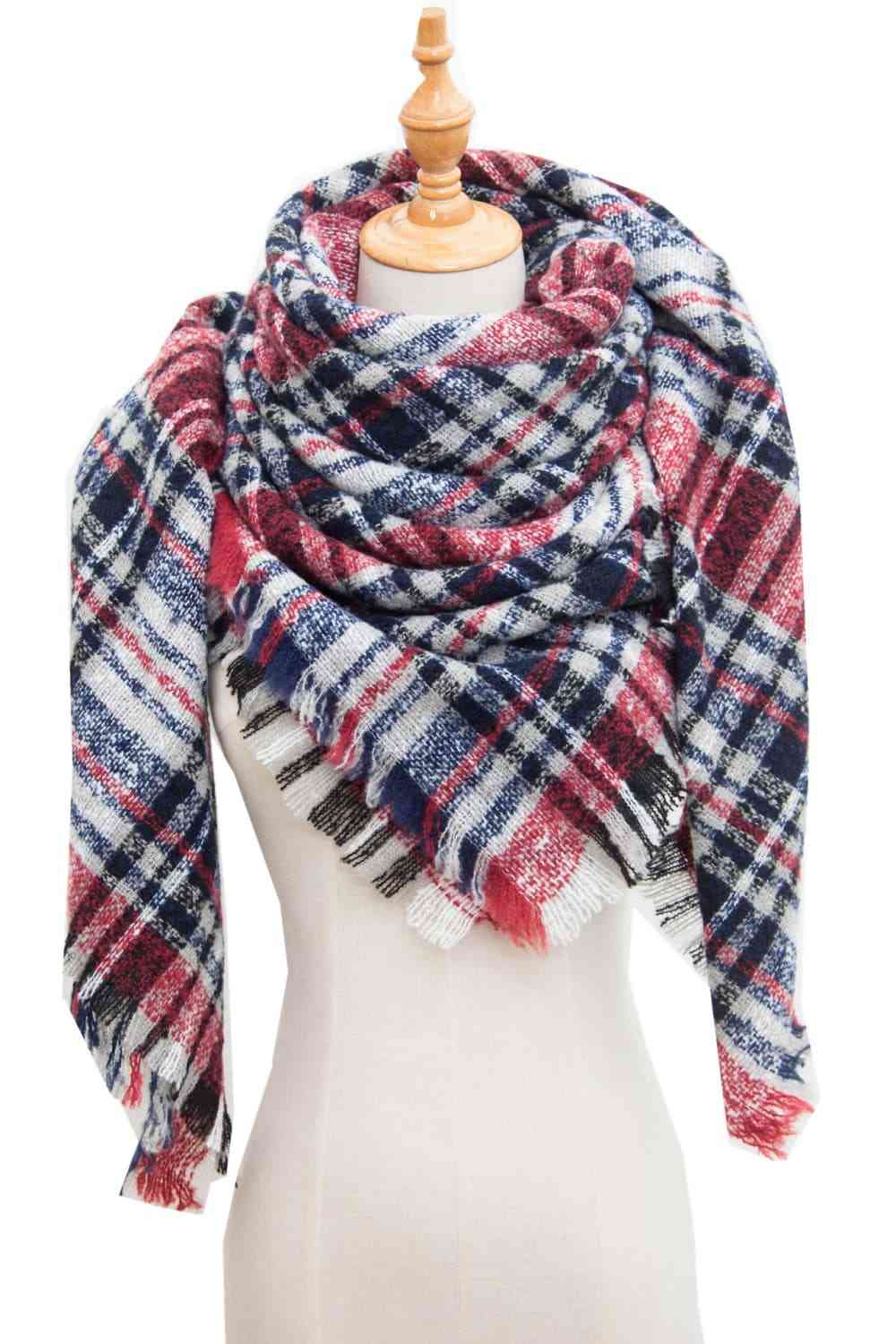 India Plaid Raw Hem Polyester Scarf