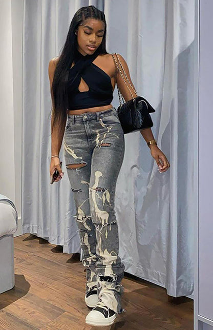 High Waist White Washed Slim Jeans