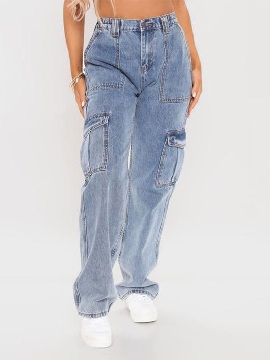 Relaxed Straight Leg Cargo Jeans